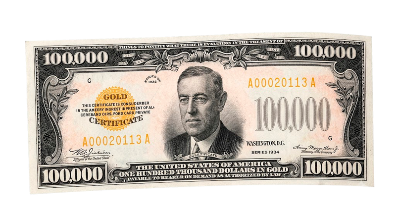 Nota de 100 mil dólares representando o potencial de ganho em dólar