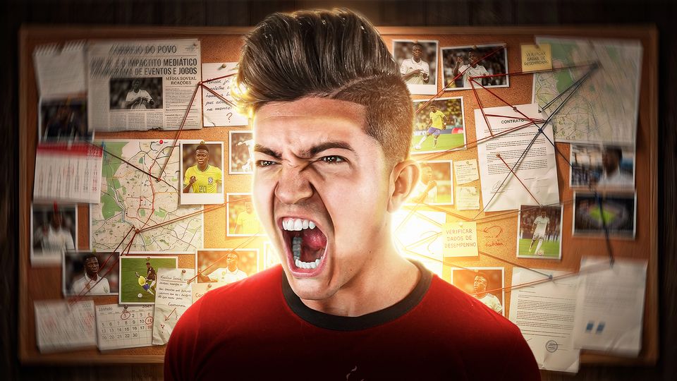 Thumbnail estilo investigação com mural de pistas
