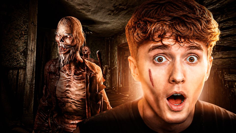 Thumbnail estilo horror com reação de susto